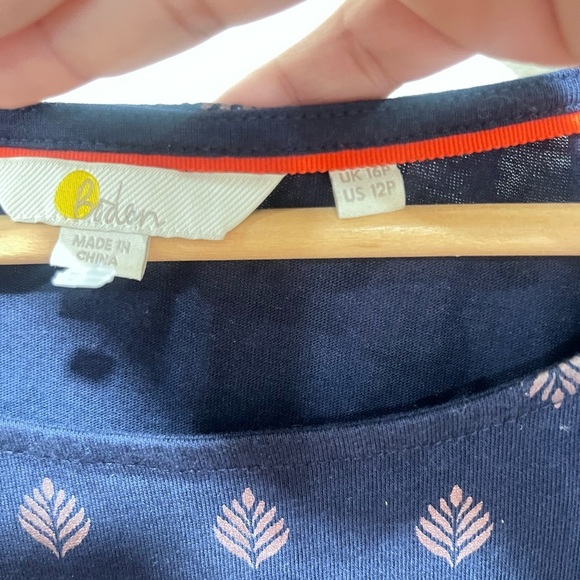 Boden Midi T-Shirt Dress Pockets Odile Jersey French Navy Palm Tile Foil sz 12p - Picture 7 of 13